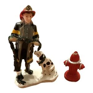 Lemax Fireman to The Rescue Dalmatian Fire Hydrant Christmas Village Figure
